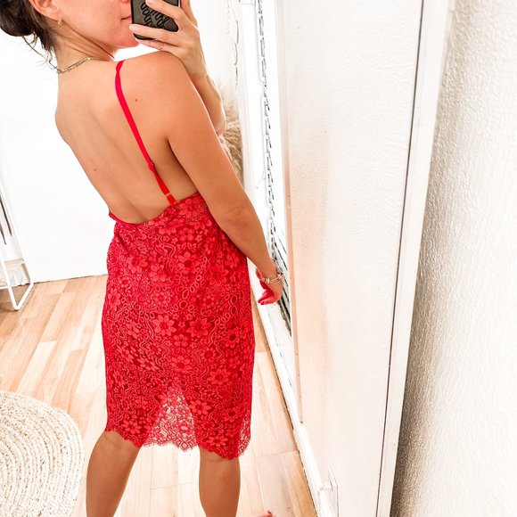 For Love & Lemons Gianna Midi Dress in Red Rust Lace - Picture 3 of 16